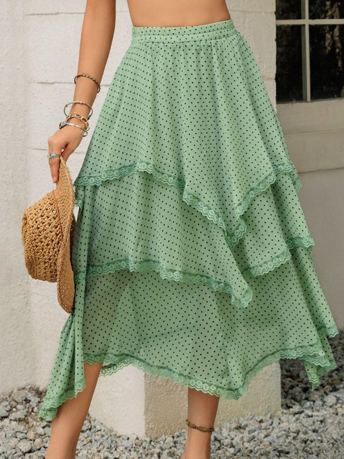 Lace Detail Layered Printed Skirt - Clothes For Her Online Store