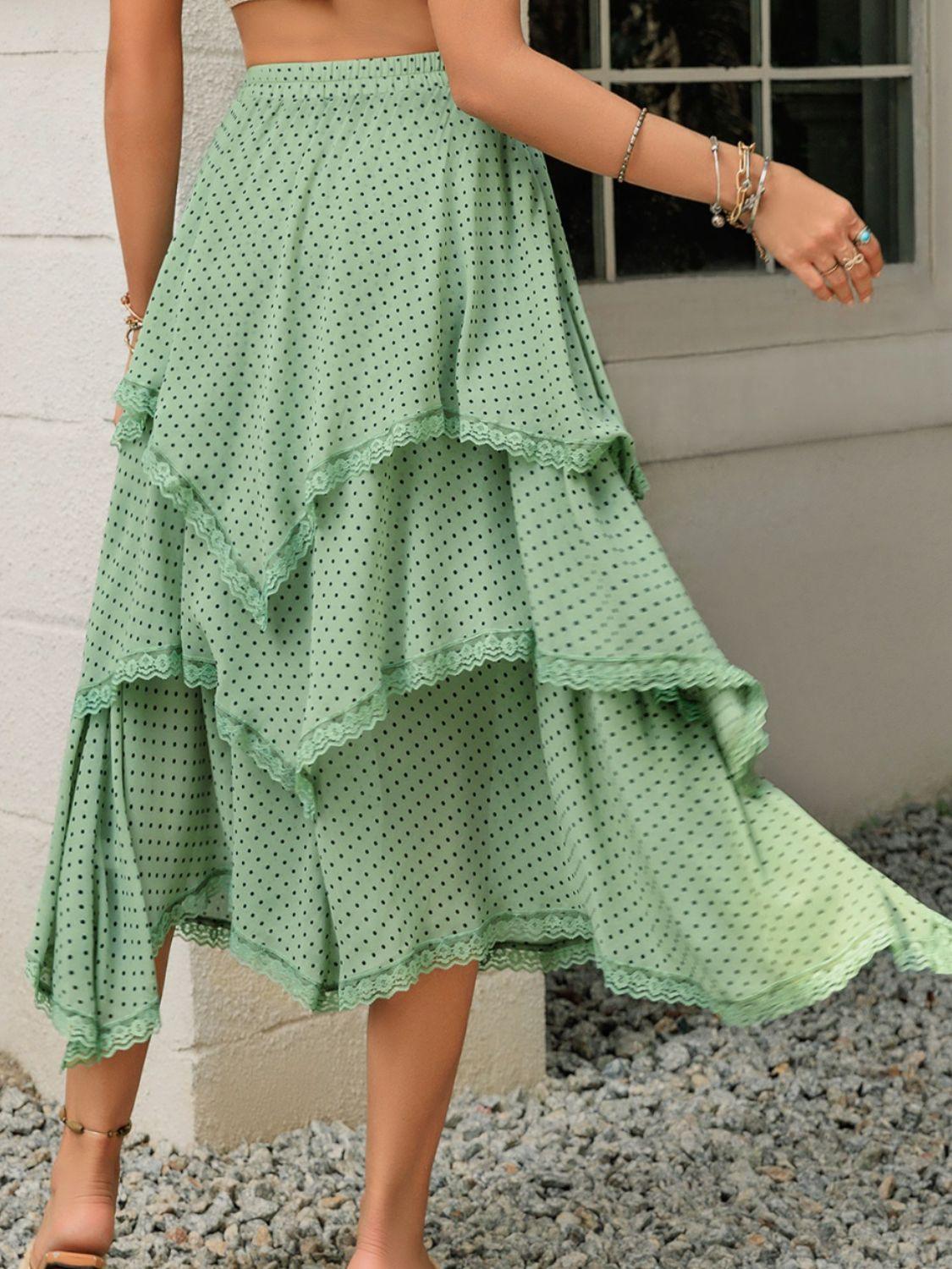 Lace Detail Layered Printed Skirt - Clothes For Her Online Store