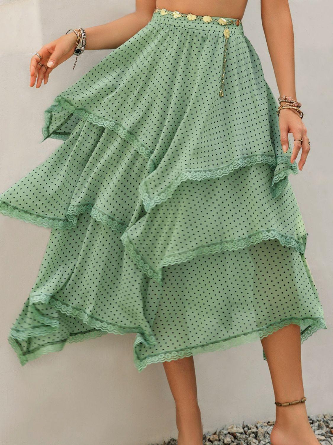 Lace Detail Layered Printed Skirt - Clothes For Her Online Store