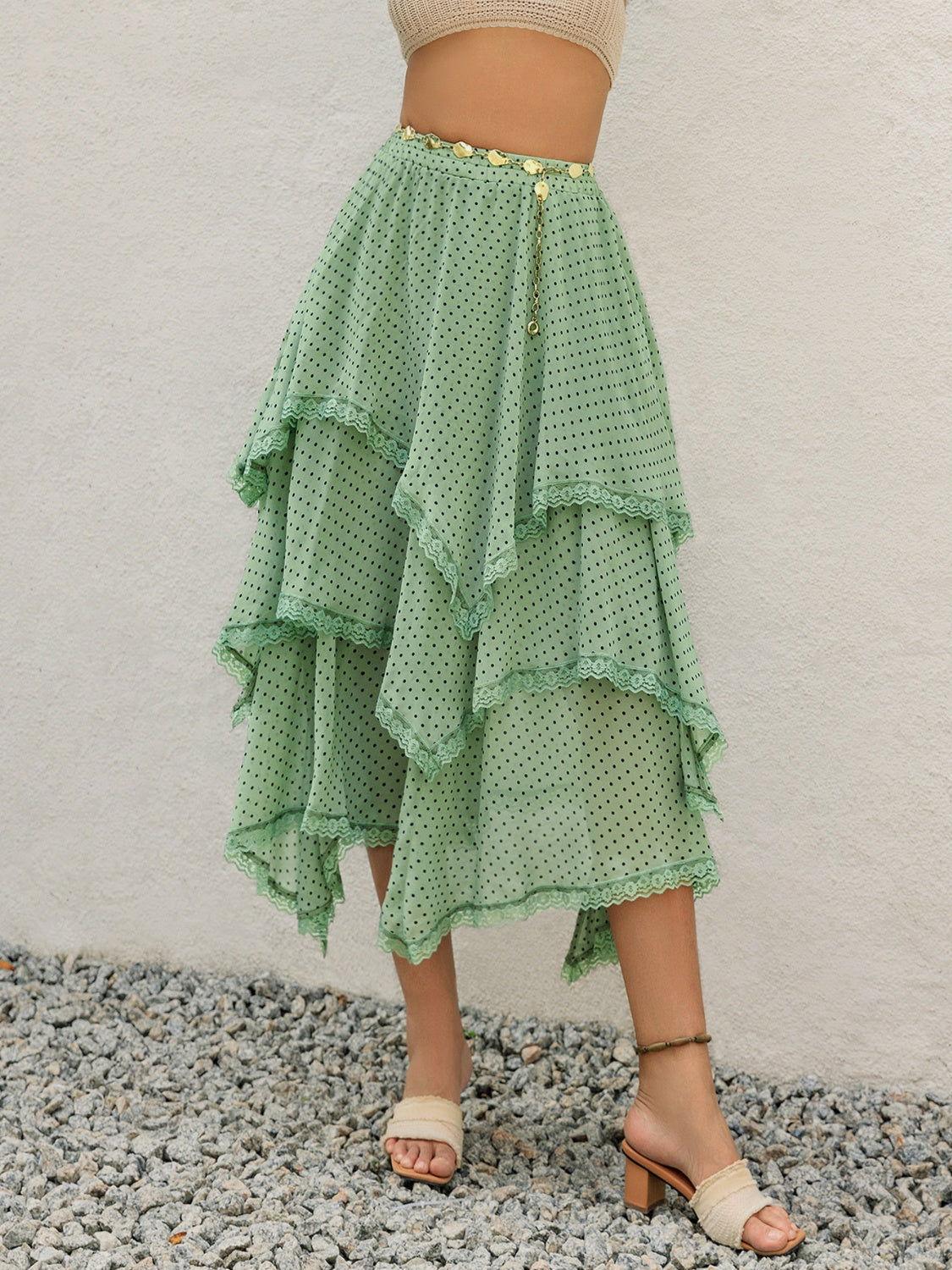 Lace Detail Layered Printed Skirt - Clothes For Her Online Store