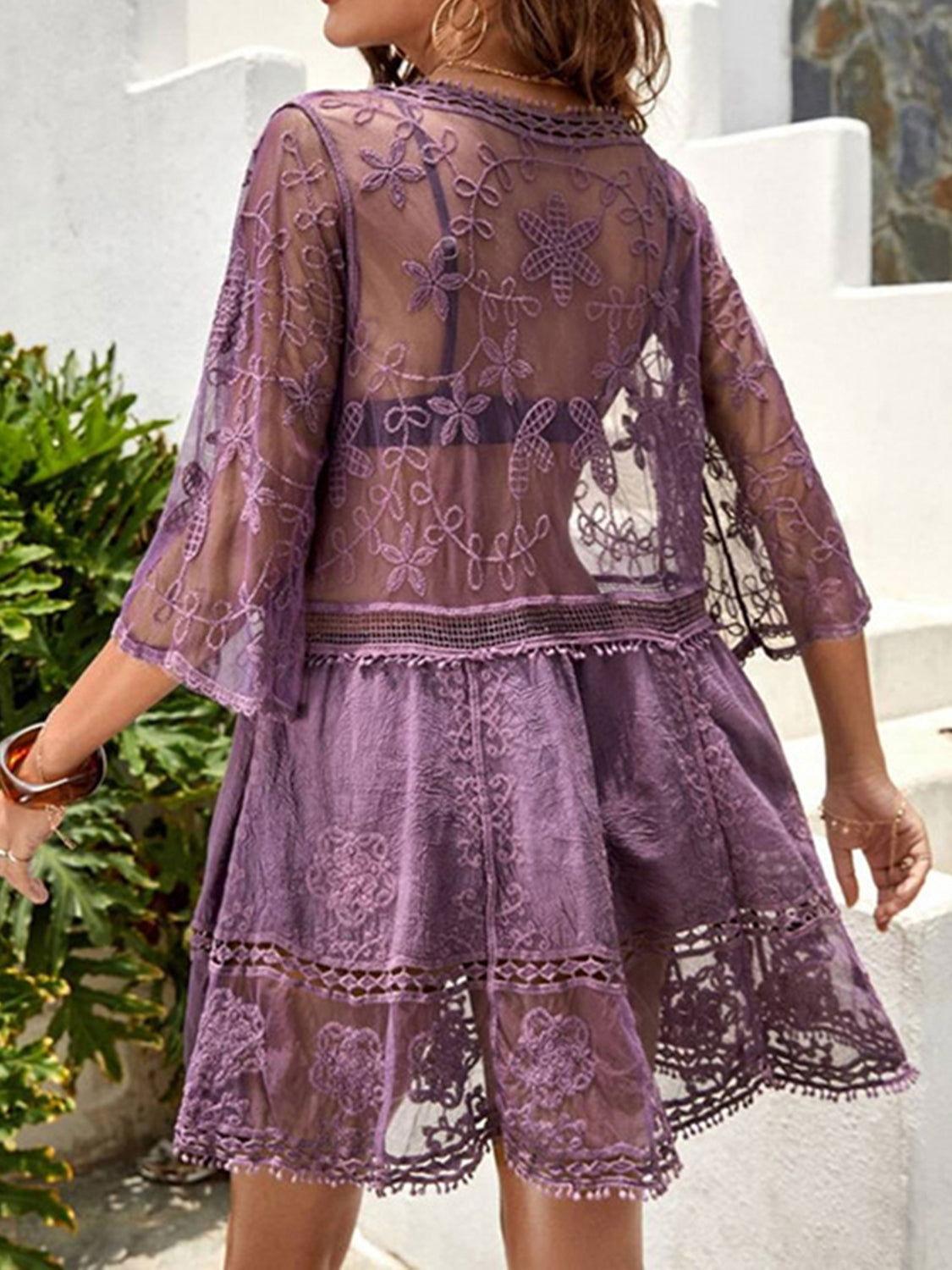 Lace Detail Plunge Cover-Up Dress - Clothes For Her Online Store