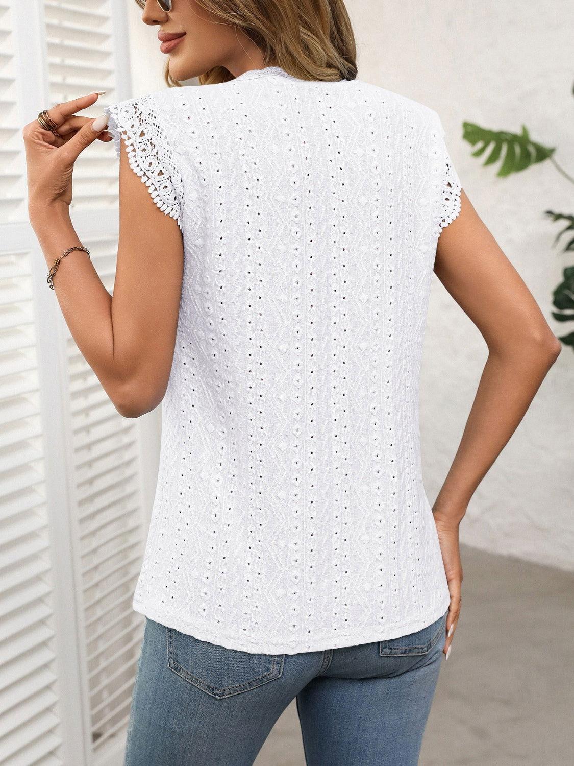 Lace Detail Round Neck Cap Sleeve Top - Clothes For Her Online Store