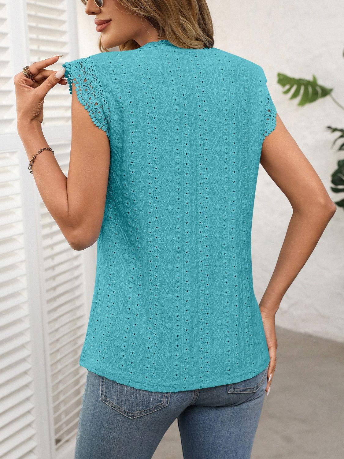 Lace Detail Round Neck Cap Sleeve Top - Clothes For Her Online Store