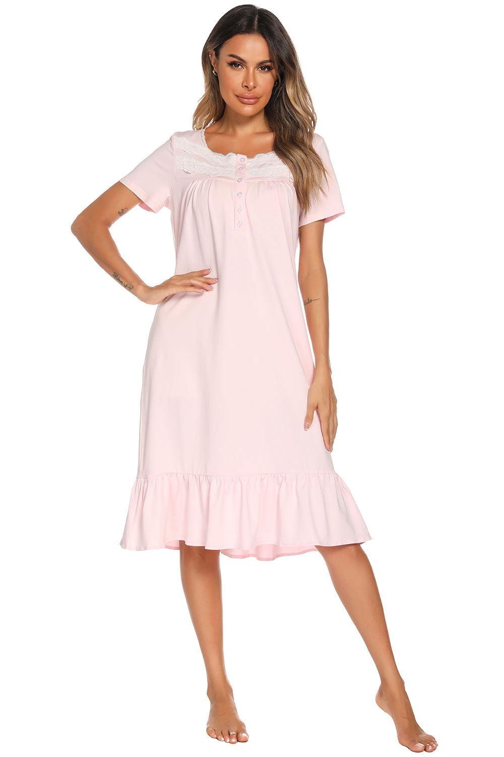Lace Detail Square Neck Lounge Dress - Clothes For Her Online Store