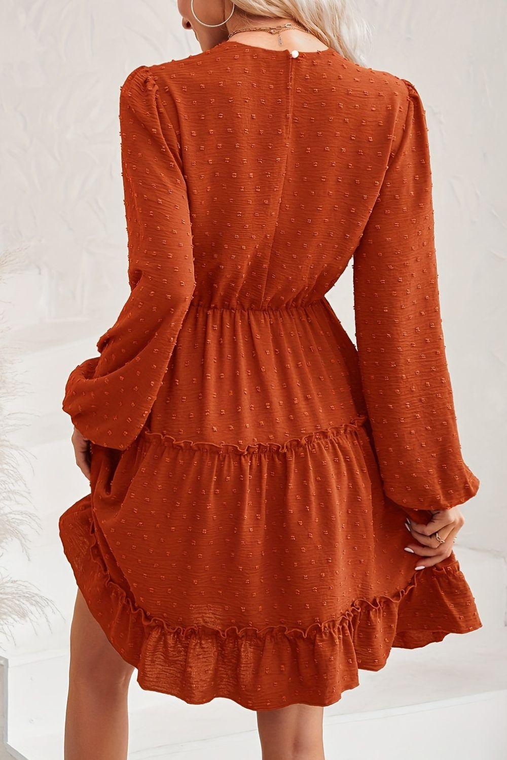 Lace Detail Swiss Dot Round Neck Mini Dress - Clothes For Her Online Store