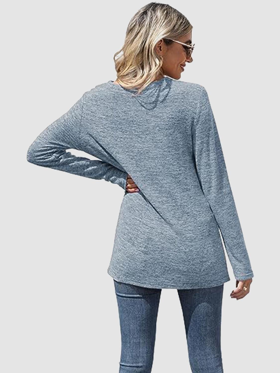 Lace Detail V-Neck Long Sleeve T-Shirt - Clothes For Her Online Store