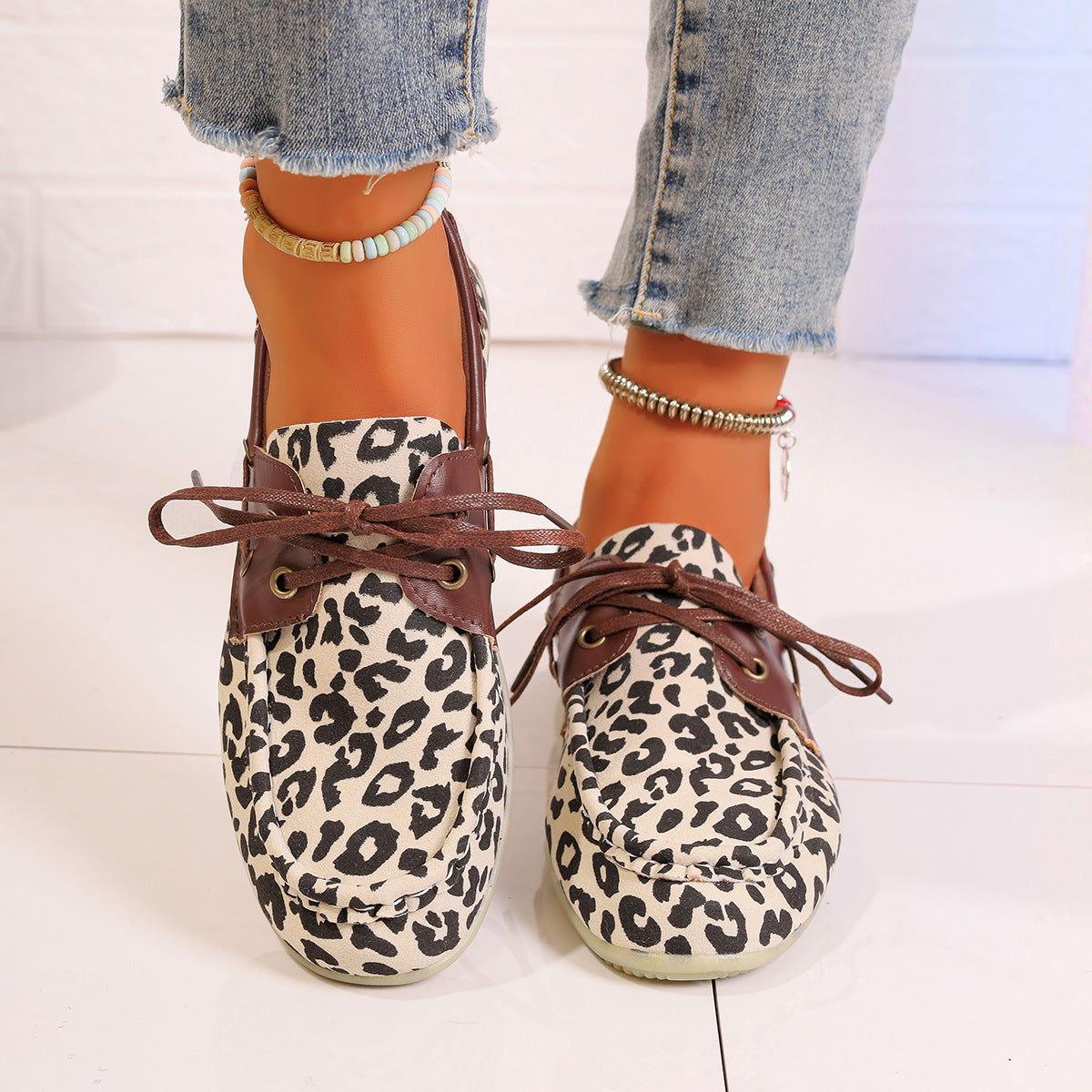 Lace Up Leopard Slip-Ons - Clothes For Her Online Store