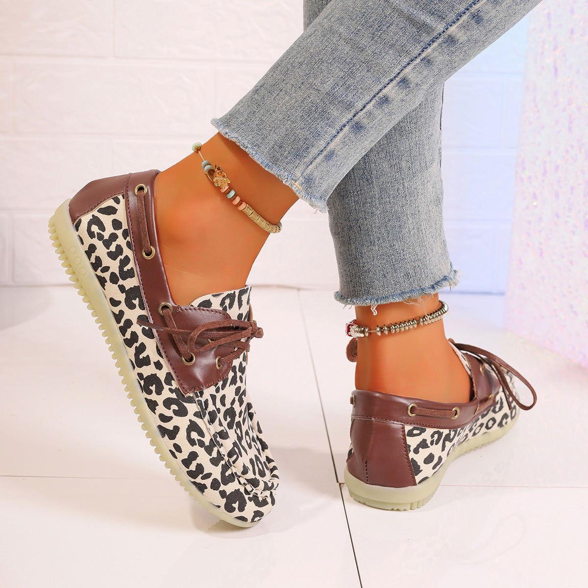 Lace Up Leopard Slip-Ons - Clothes For Her Online Store