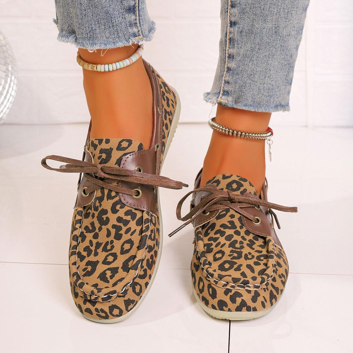 Lace Up Leopard Slip-Ons - Clothes For Her Online Store