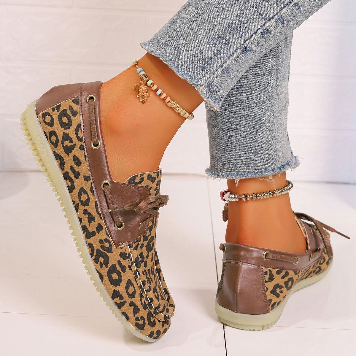 Lace Up Leopard Slip-Ons - Clothes For Her Online Store