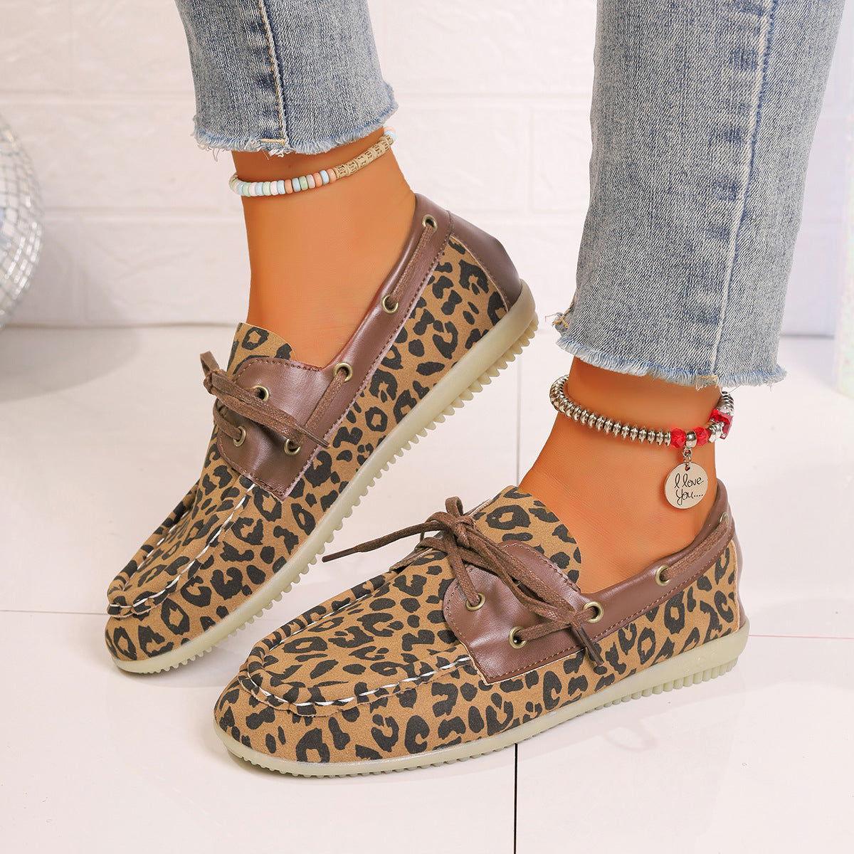Lace Up Leopard Slip-Ons - Clothes For Her Online Store