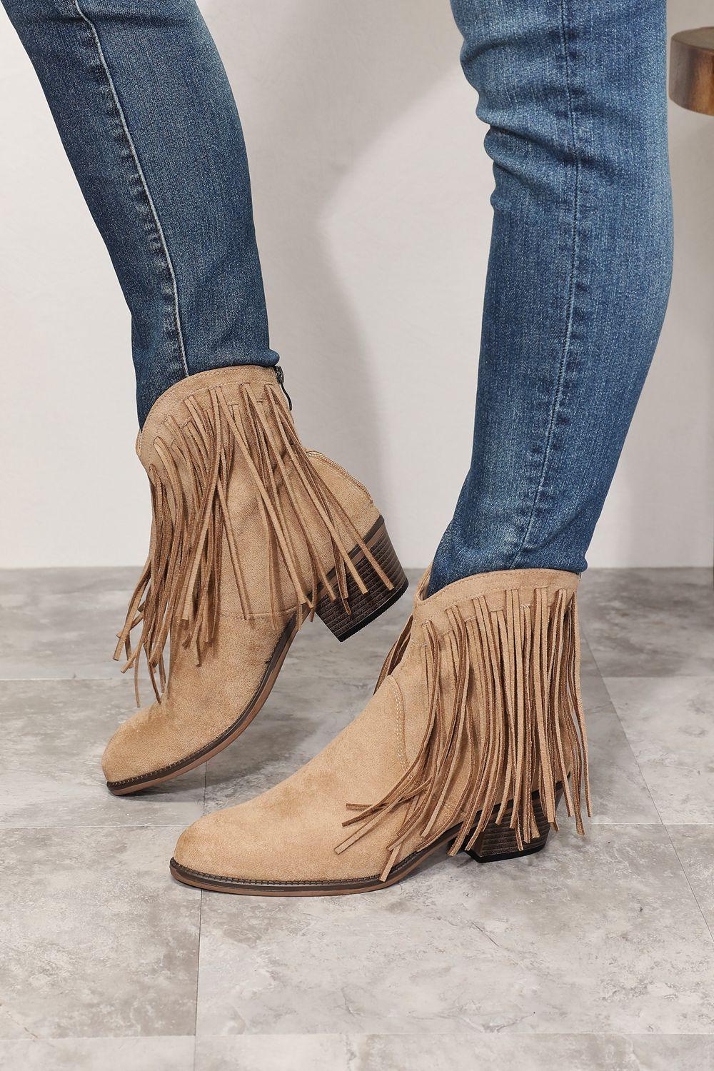 Legend Women's Fringe Cowboy Western Ankle Boots - Clothes For Her Online Store