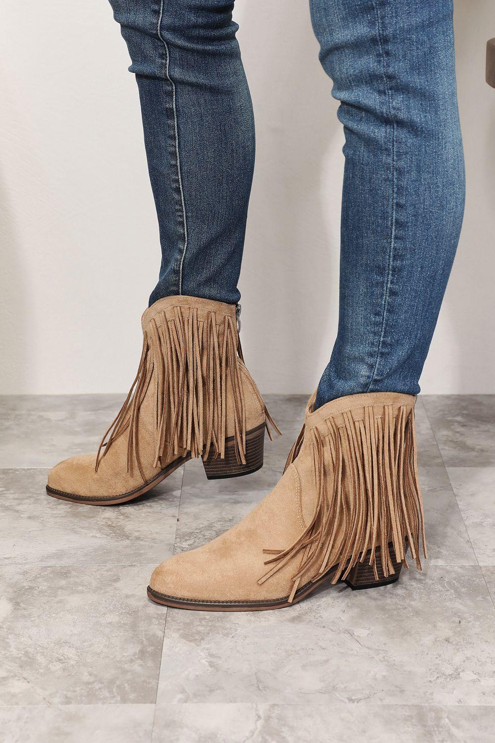 Legend Women's Fringe Cowboy Western Ankle Boots - Clothes For Her Online Store