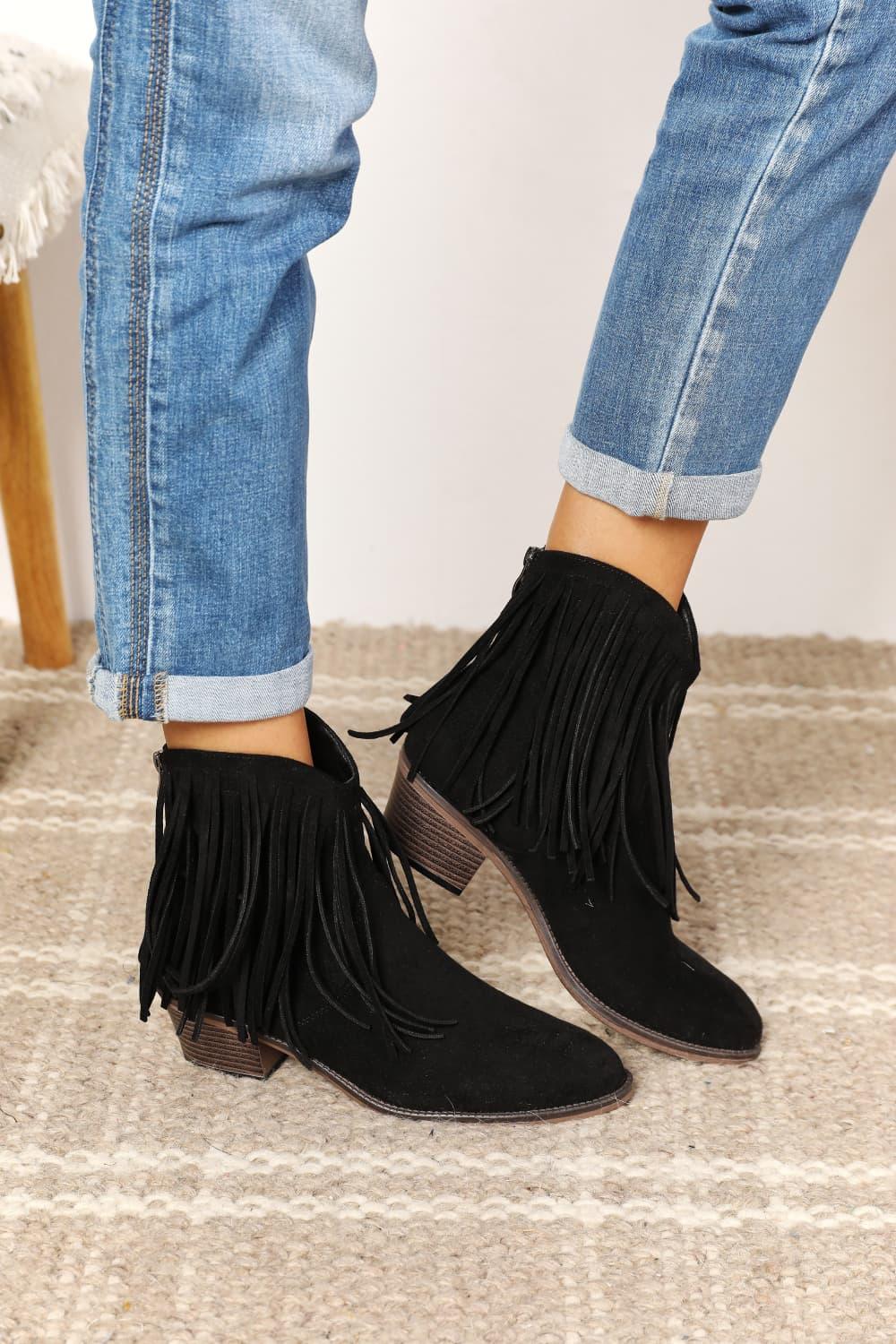 Legend Women's Fringe Cowboy Western Ankle Boots - Clothes For Her Online Store