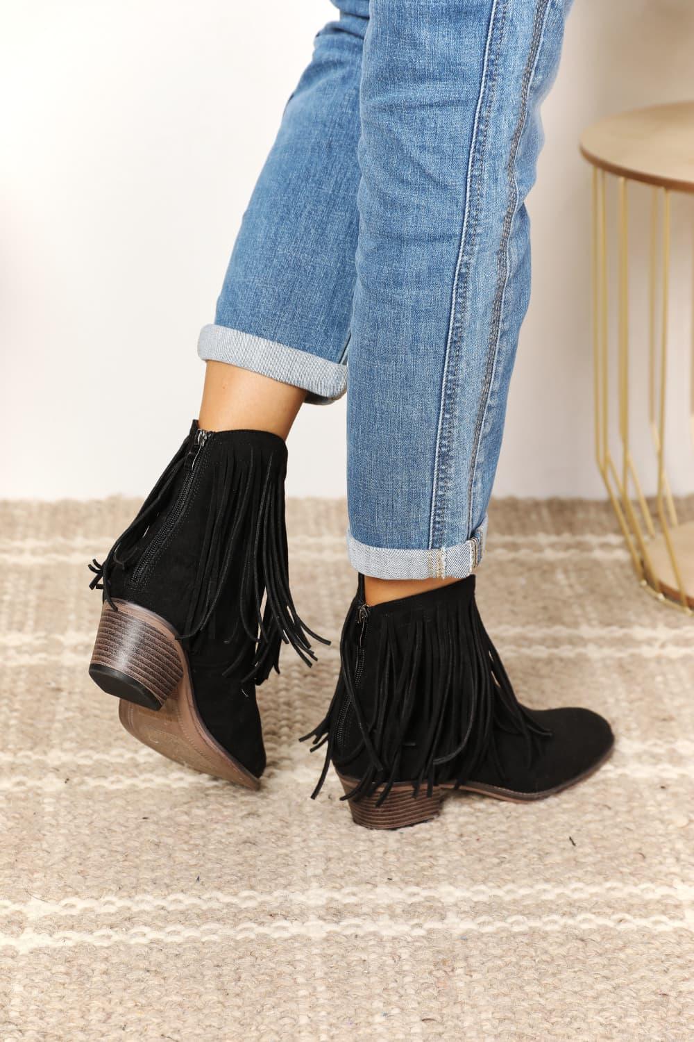 Legend Women's Fringe Cowboy Western Ankle Boots - Clothes For Her Online Store