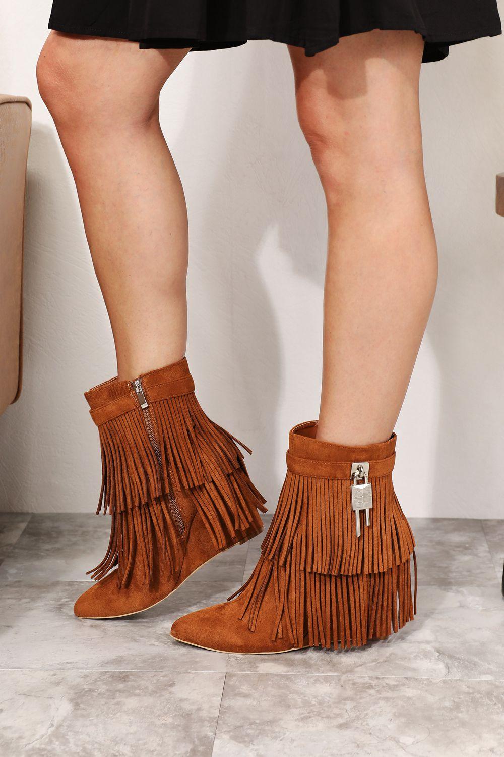 Legend Women's Tassel Wedge Heel Ankle Booties - Clothes For Her Online Store