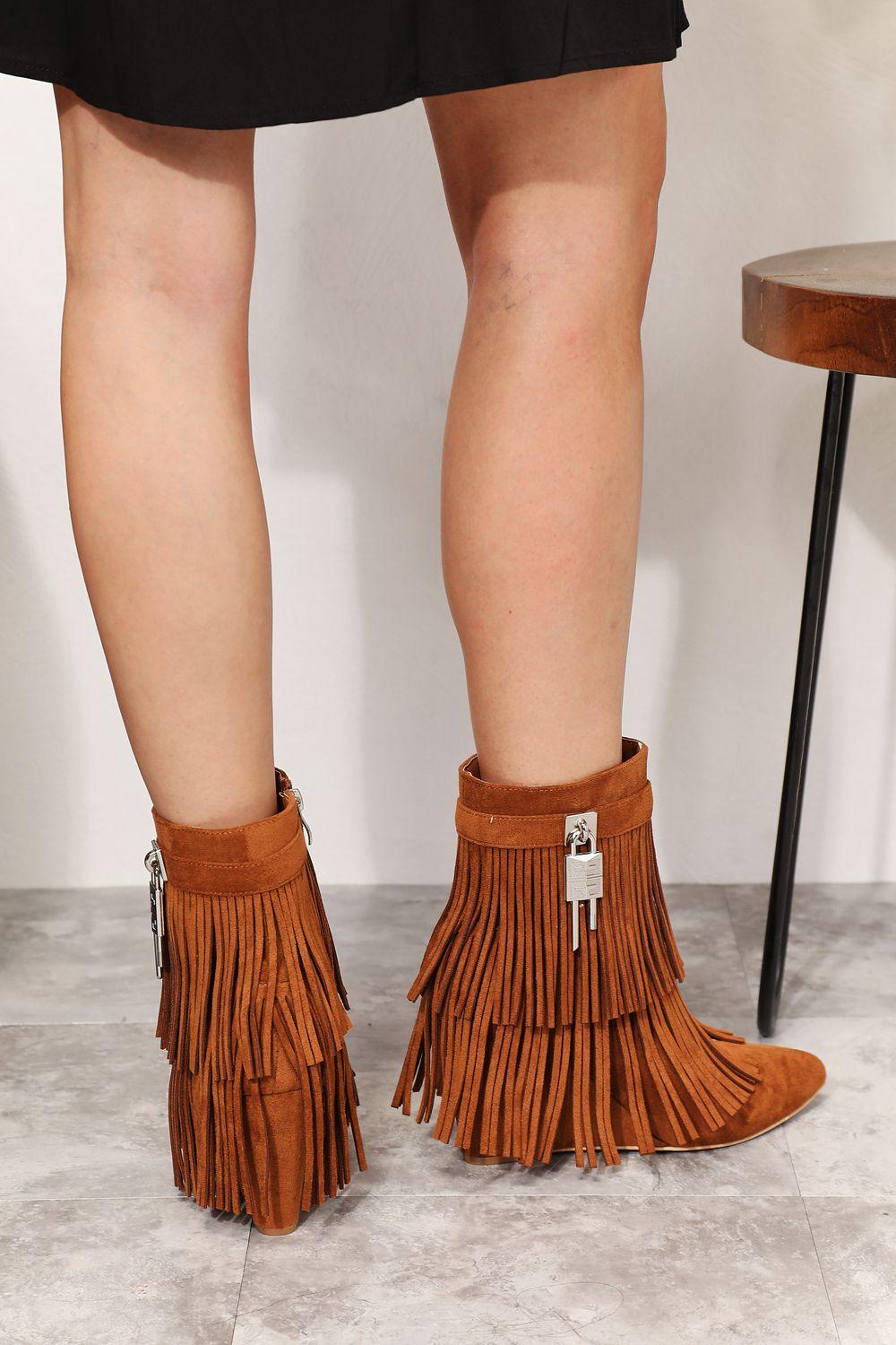 Legend Women's Tassel Wedge Heel Ankle Booties - Clothes For Her Online Store