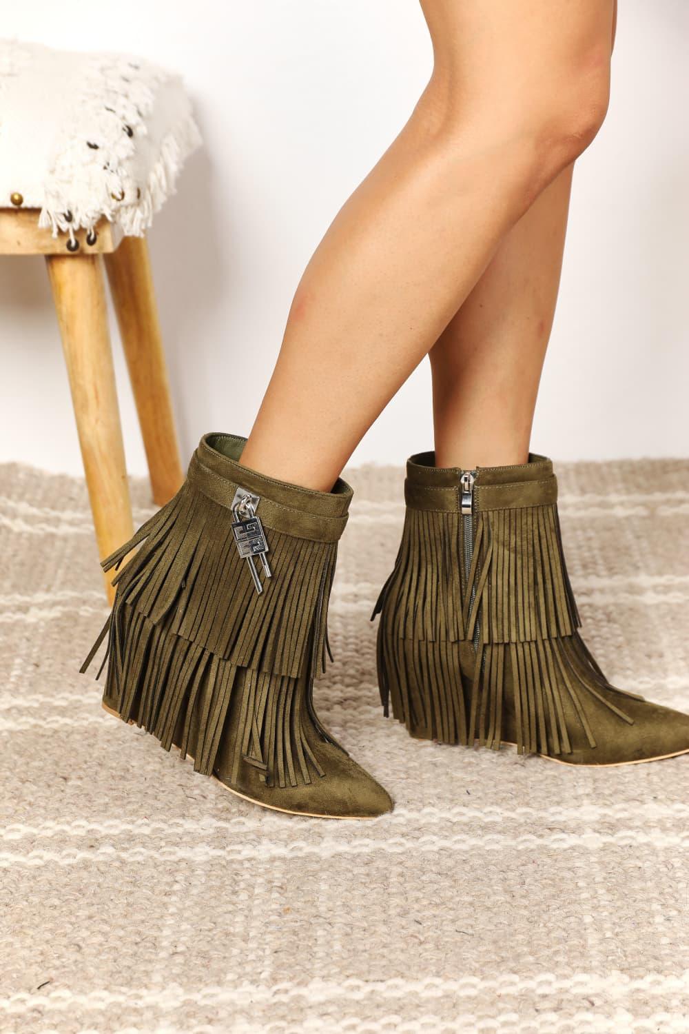 Legend Women's Tassel Wedge Heel Ankle Booties - Clothes For Her Online Store