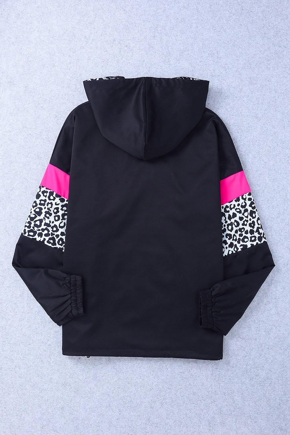 Leopard Color Block Zip-Up Hooded Jacket - Clothes For Her Online Store