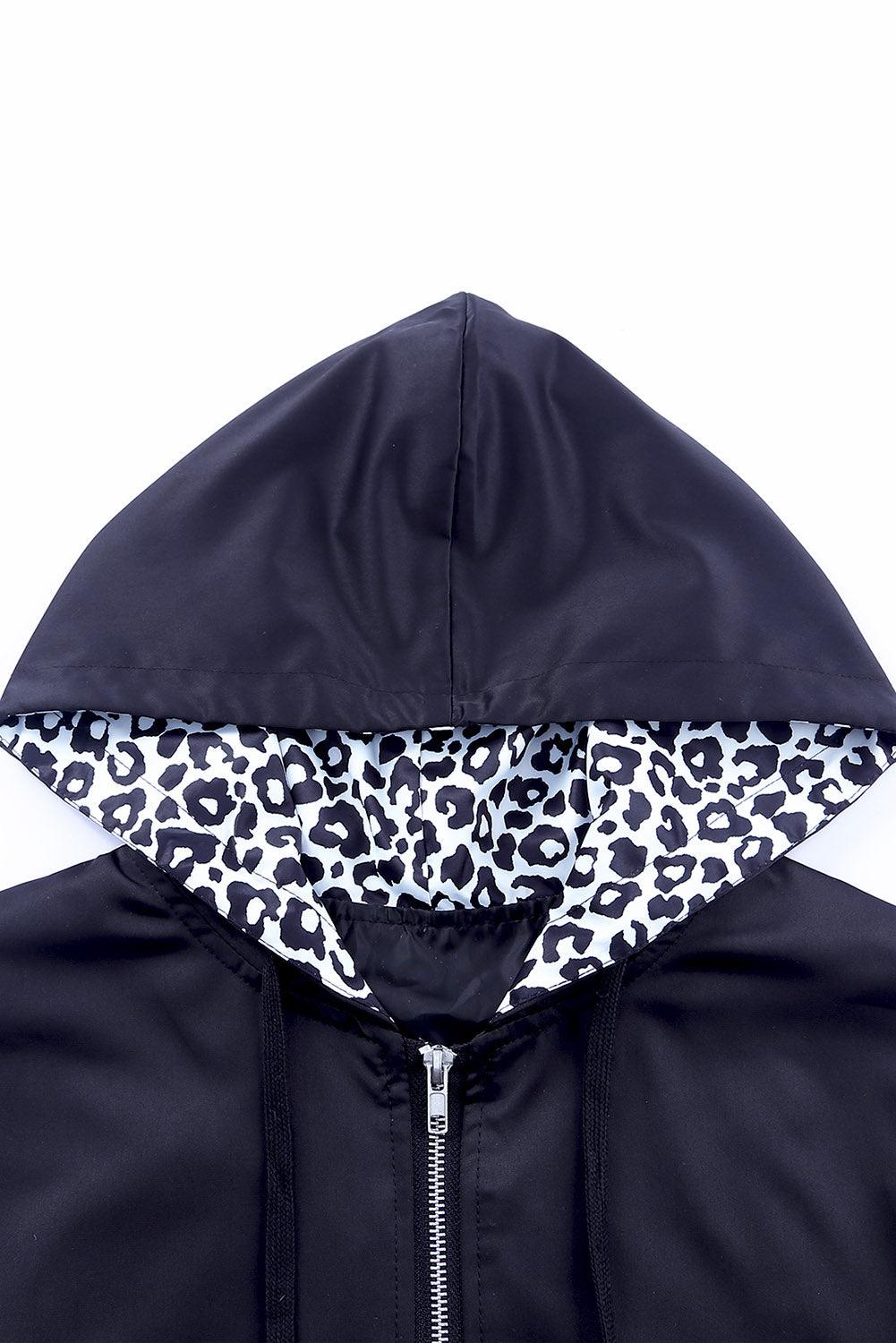 Leopard Color Block Zip-Up Hooded Jacket - Clothes For Her Online Store