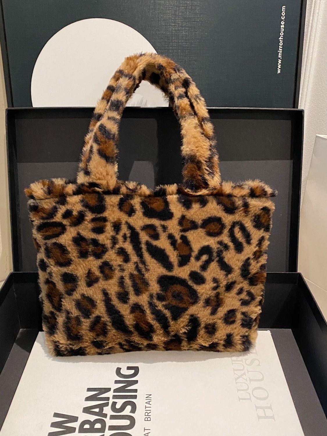 Leopard Fluff Handbag with Zip - Clothes For Her Online Store