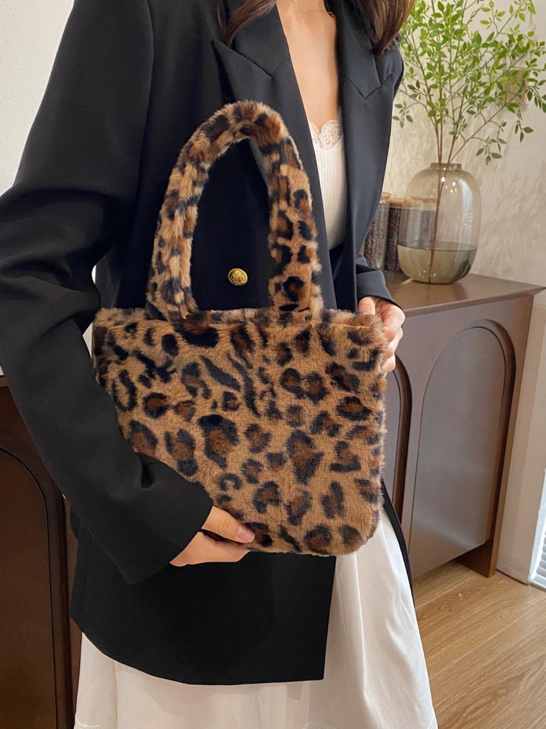 Leopard Fluff Handbag with Zip - Clothes For Her Online Store