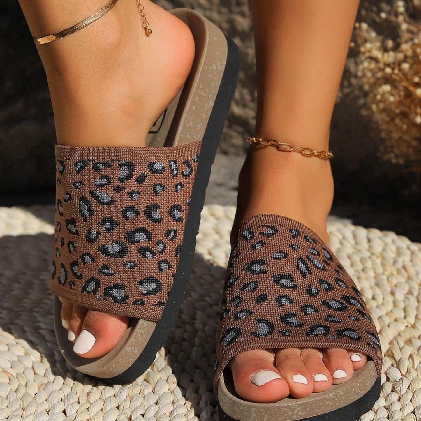 Leopard Open Toe Sandals - Clothes For Her Online Store