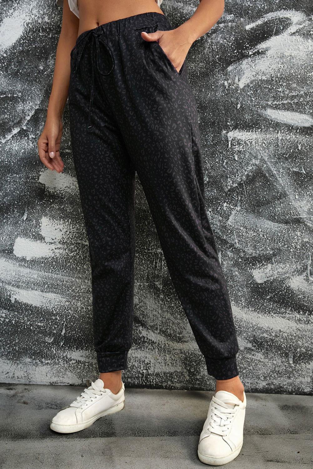 Leopard Print Joggers with Pockets - Clothes For Her Online Store