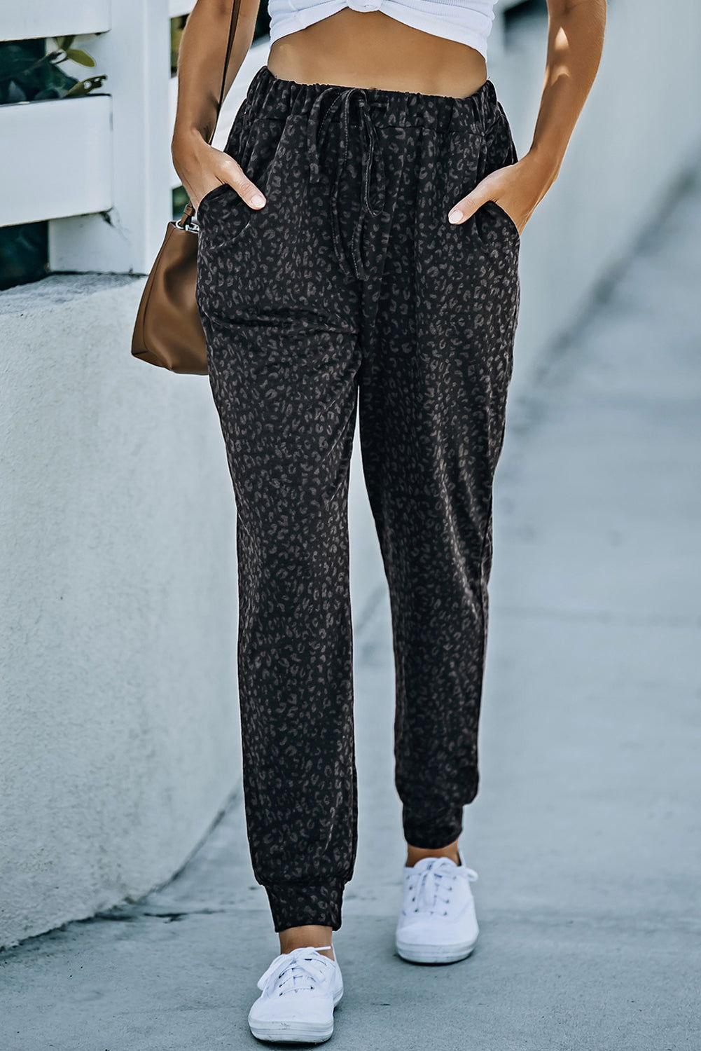 Leopard Print Joggers with Pockets - Clothes For Her Online Store