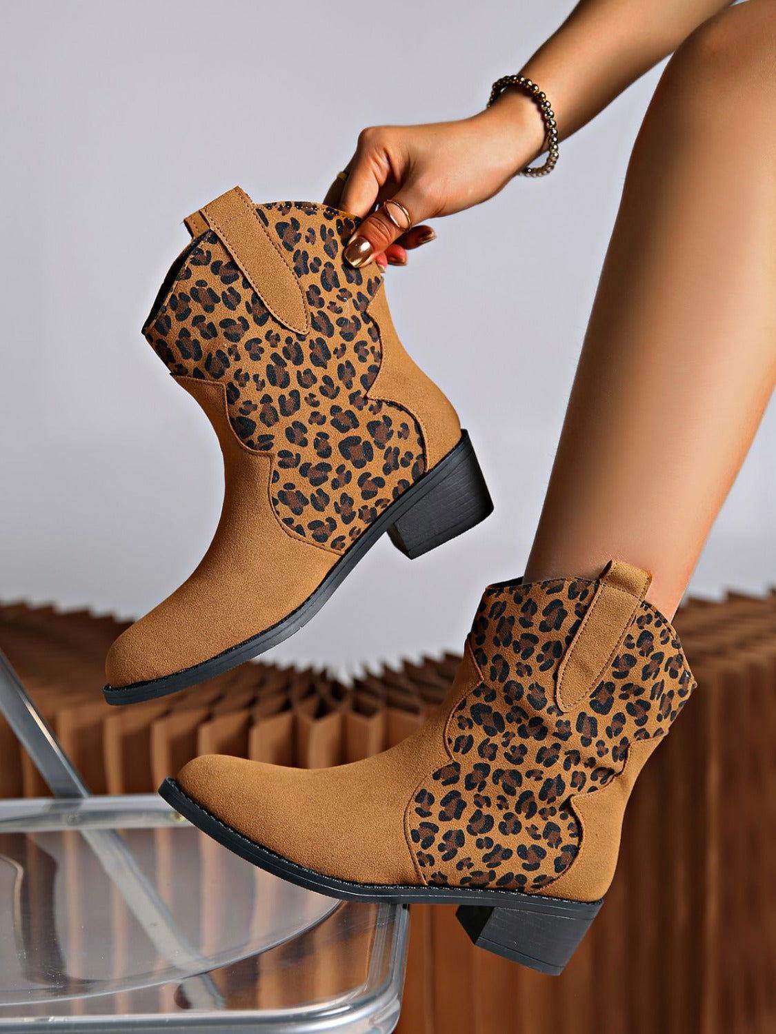 Leopard Suede Block Heel Boots - Clothes For Her Online Store