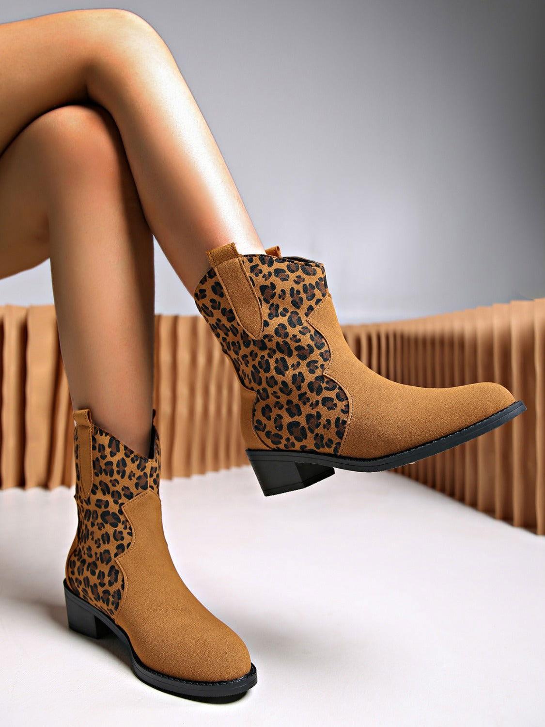 Leopard Suede Block Heel Boots - Clothes For Her Online Store