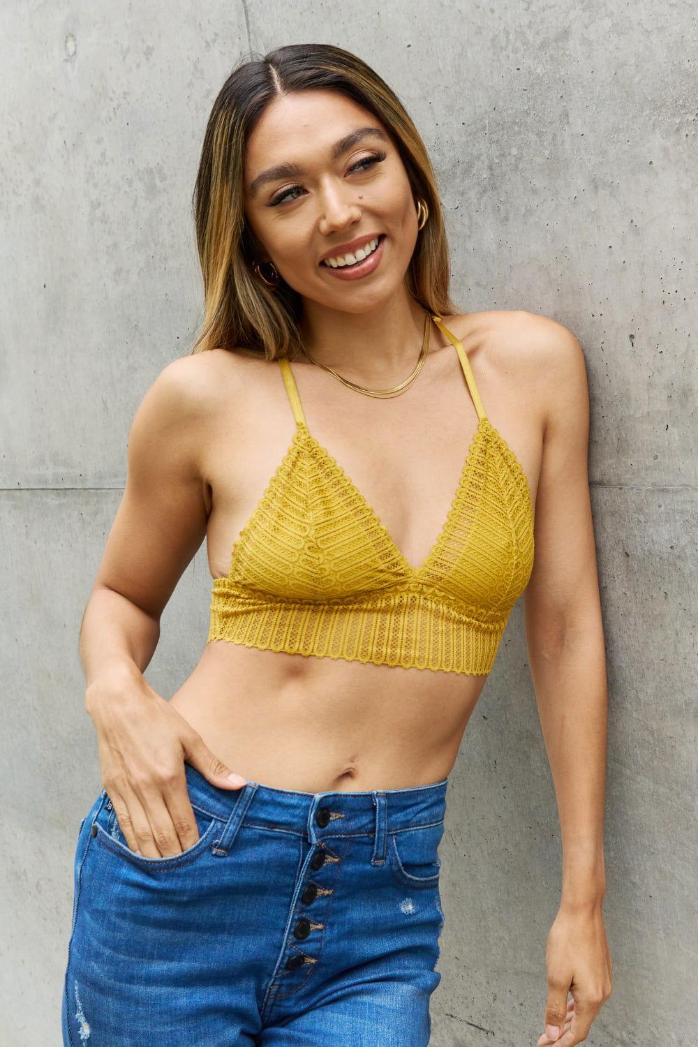 Leto Ribbed Lace Boho Racerback Bralette in Straw - Clothes For Her Online Store