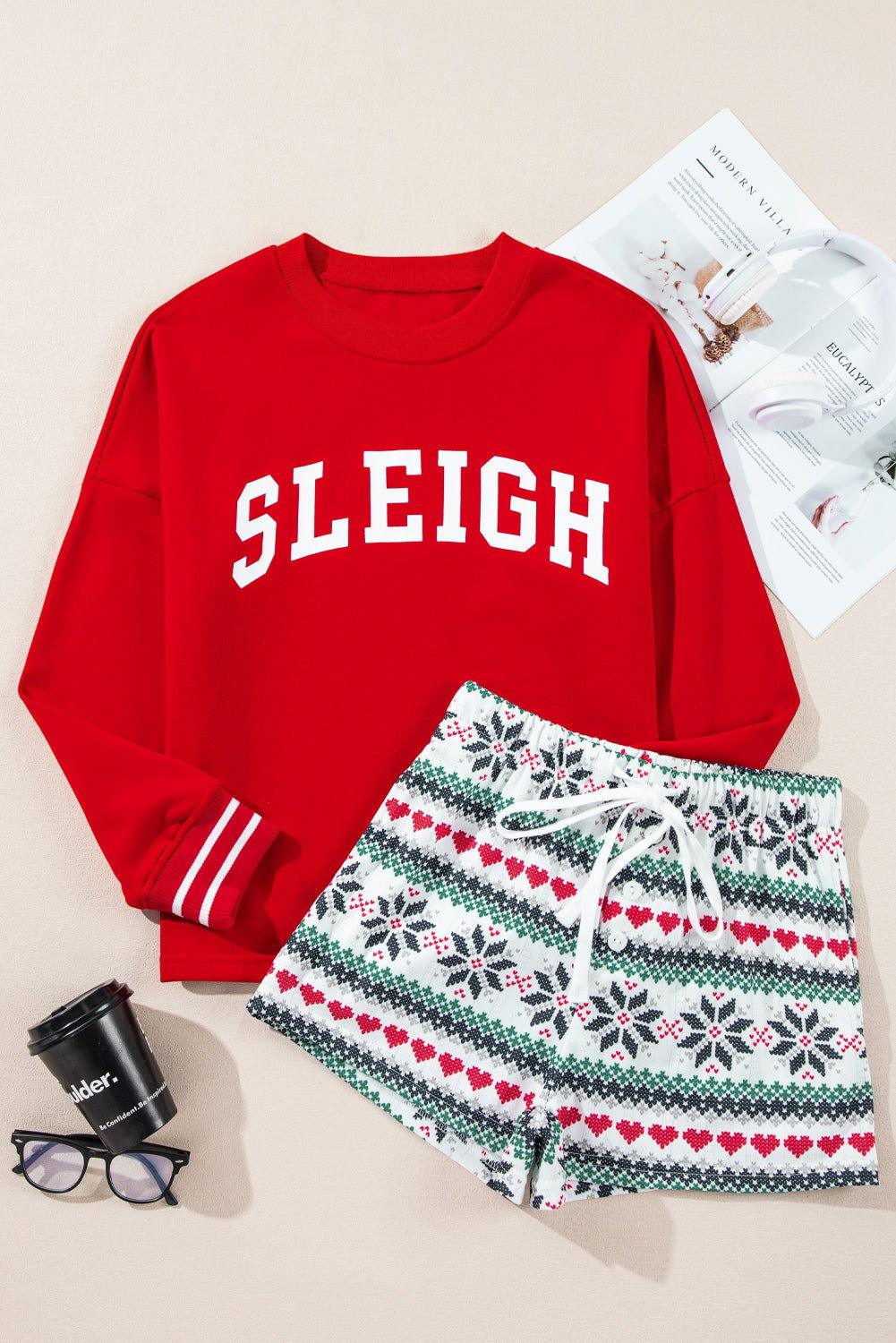 Letter Graphic Round Neck Top and Printed Shorts Lounge Set - Clothes For Her Online Store