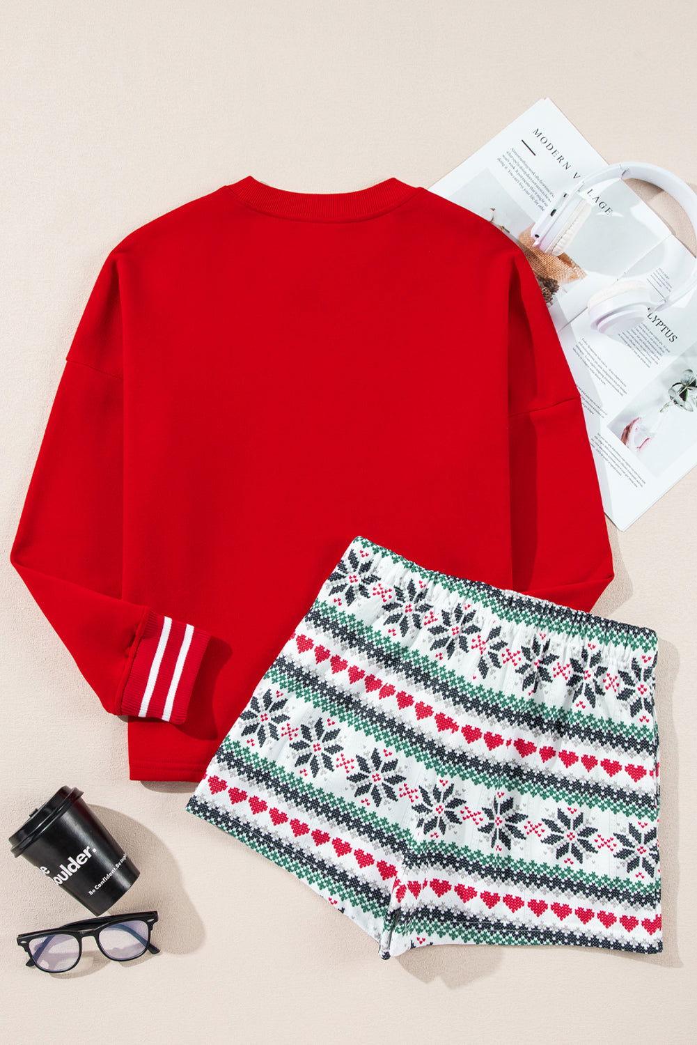 Letter Graphic Round Neck Top and Printed Shorts Lounge Set - Clothes For Her Online Store