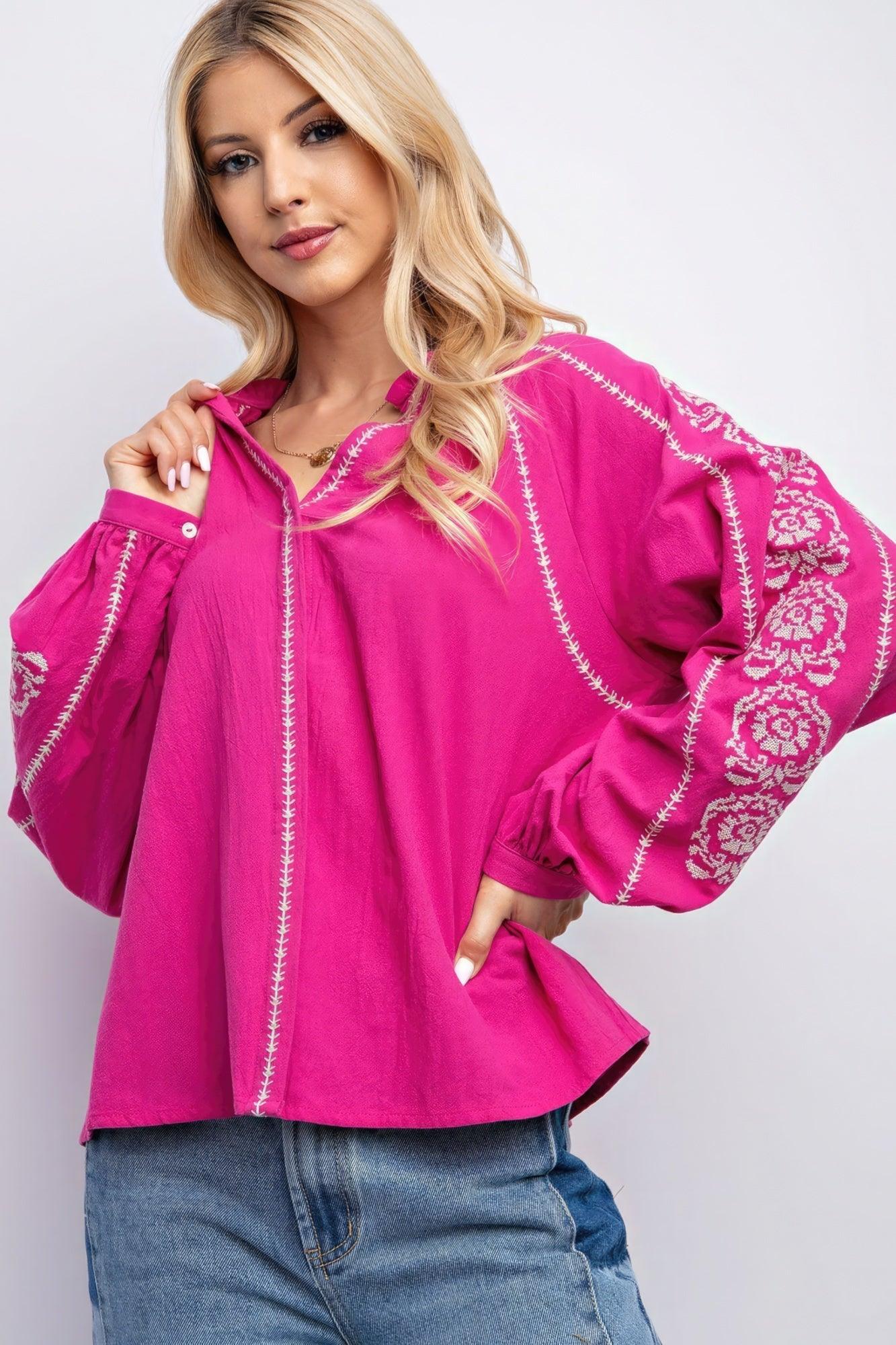 Linen Gauze Embroidered Top - Clothes For Her Online Store