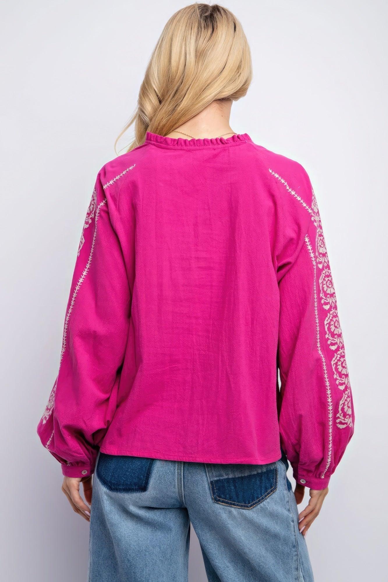 Linen Gauze Embroidered Top - Clothes For Her Online Store