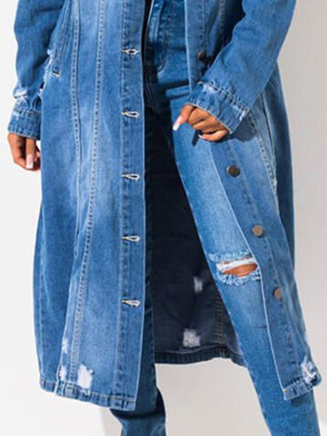 Long Sleeve Raw Hem Denim Jacket - Clothes For Her Online Store