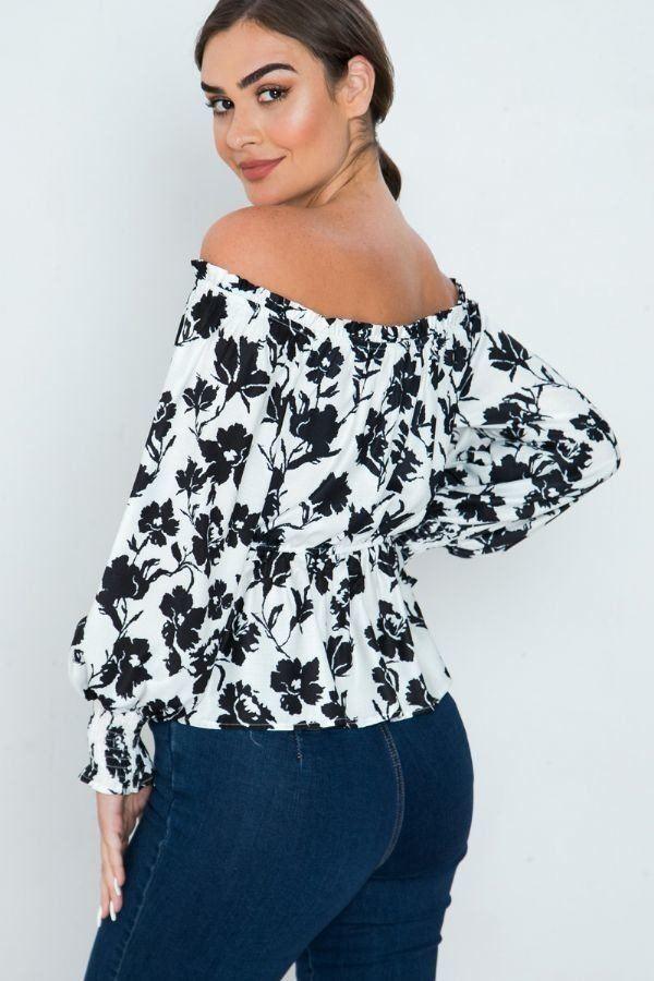 Long Sleeves Off Shoulder Neckline Printed Shirt - Clothes For Her Online Store
