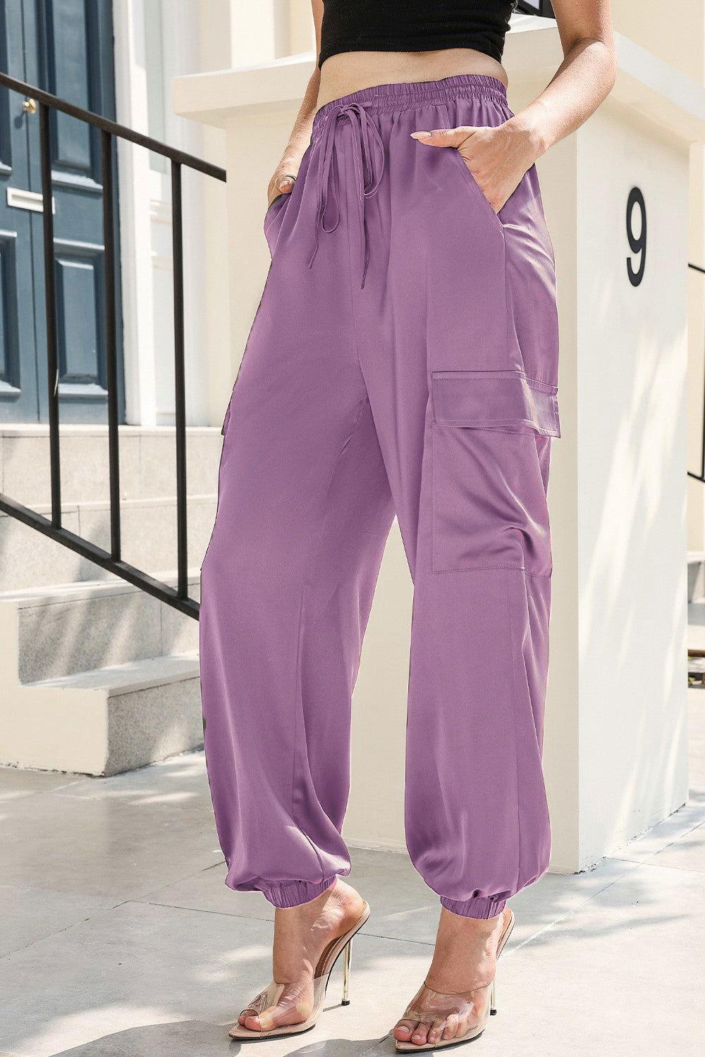 Long Tie Waist Pocketed Pants - Clothes For Her Online Store