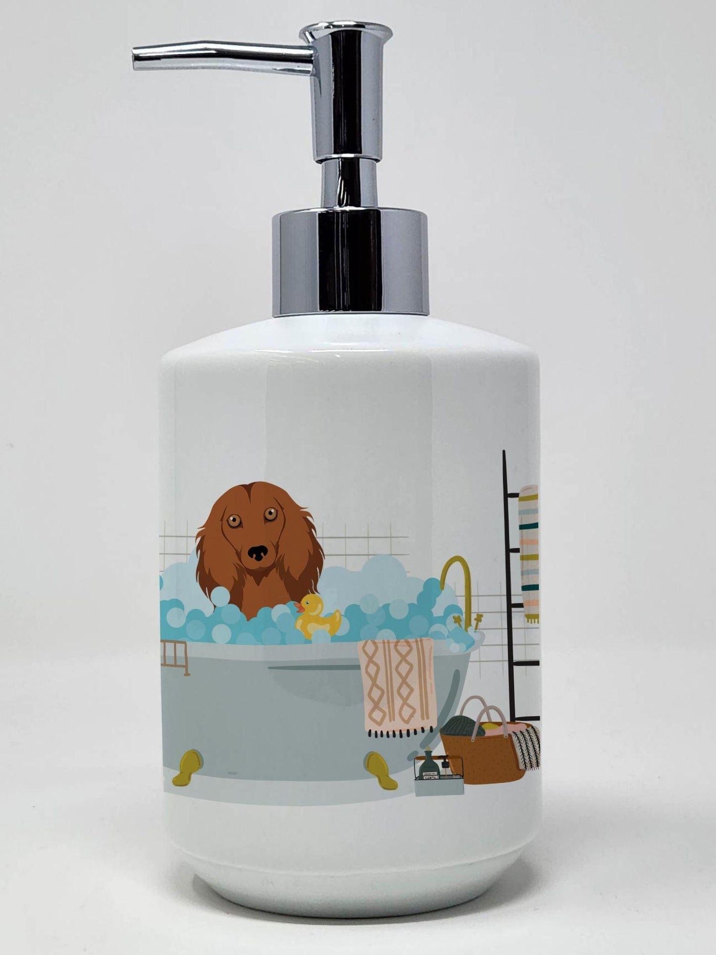 Longhair Red Dachshund Ceramic Soap Dispenser Hand Soap Dispenser Pump Bottles for Bathroom Kitchen, Empty Refillable Liquid Soap Container - Clothes For Her Online Store