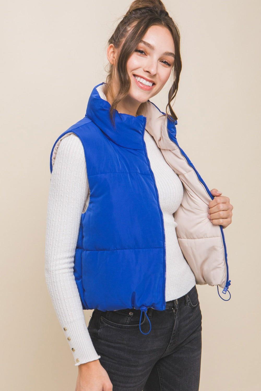 Love Tree Zip Up Cropped Contrast Reversible Vest - Clothes For Her Online Store