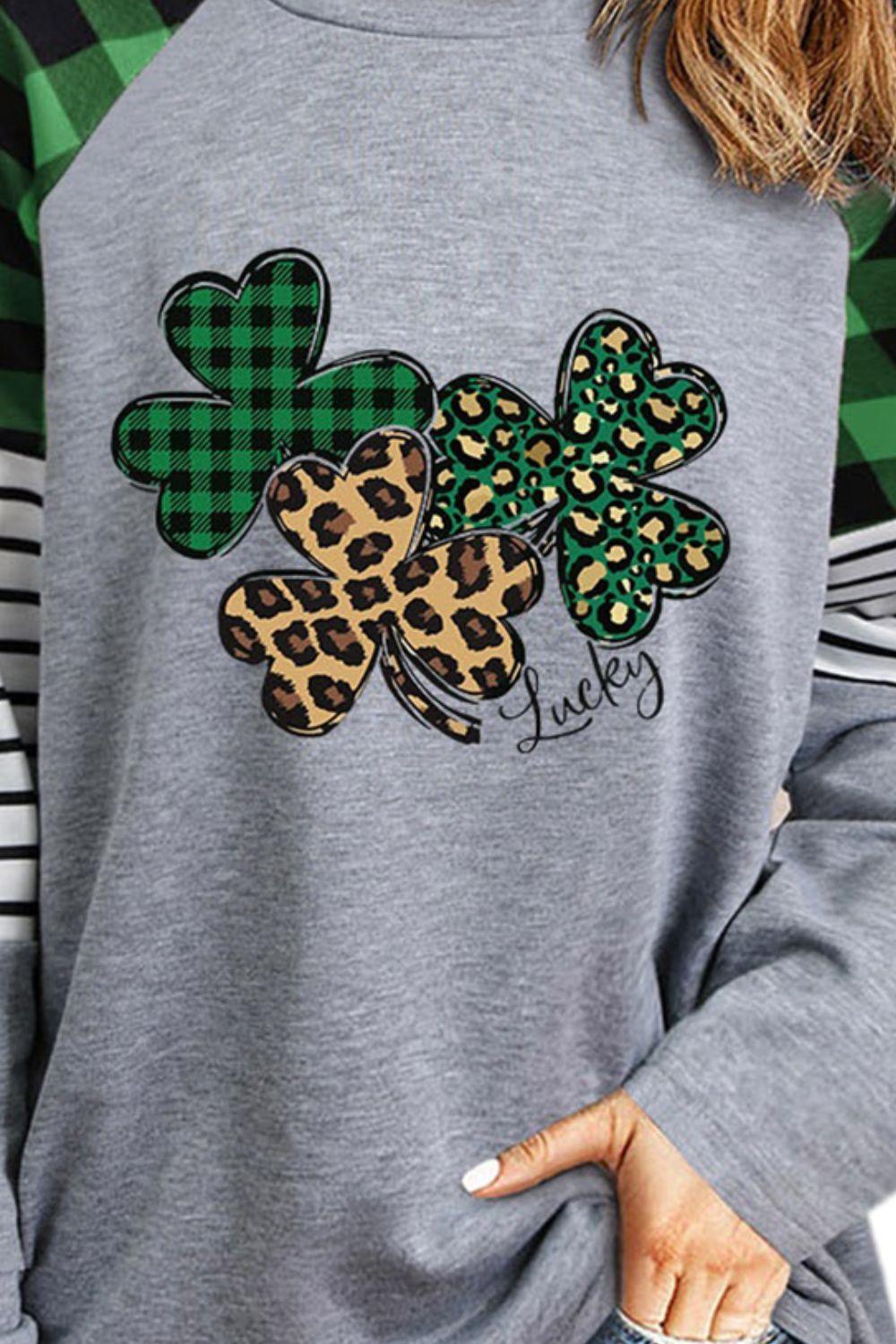 Lucky Clover Raglan Sleeve Sweatshirt - Clothes For Her Online Store