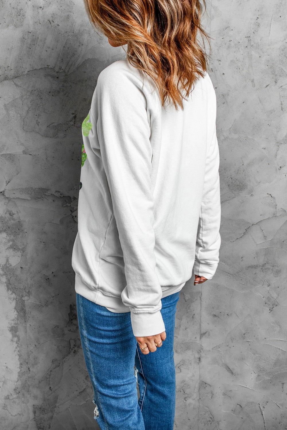 Lucky Clover Round Neck Dropped Shoulder Sweatshirt - Clothes For Her Online Store
