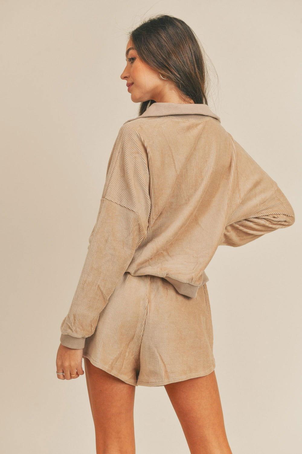 MABLE Corduroy Half Zip Top and Shorts Set - Clothes For Her Online Store