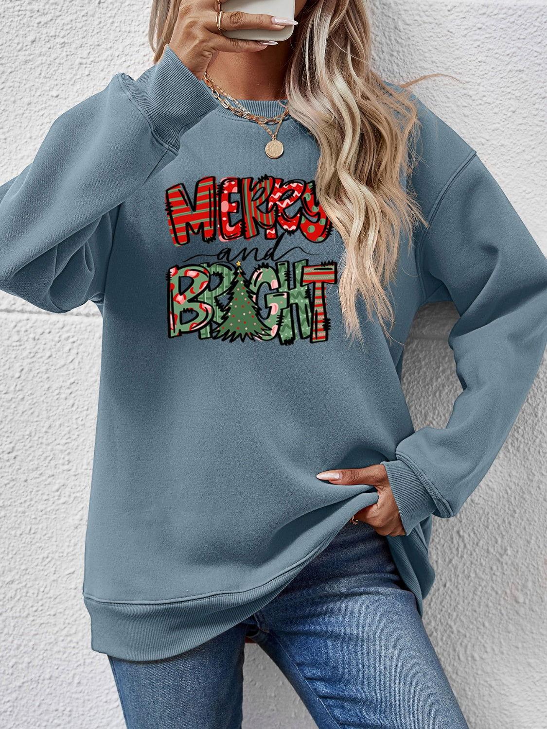 MERRY AND BRIGHT Long Sleeve Sweatshirt - Clothes For Her Online Store