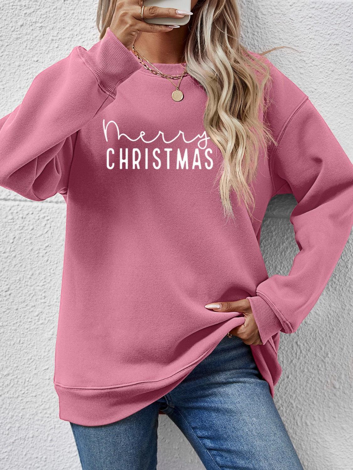 MERRY CHRISTMAS Dropped Shoulder Sweatshirt - Clothes For Her Online Store