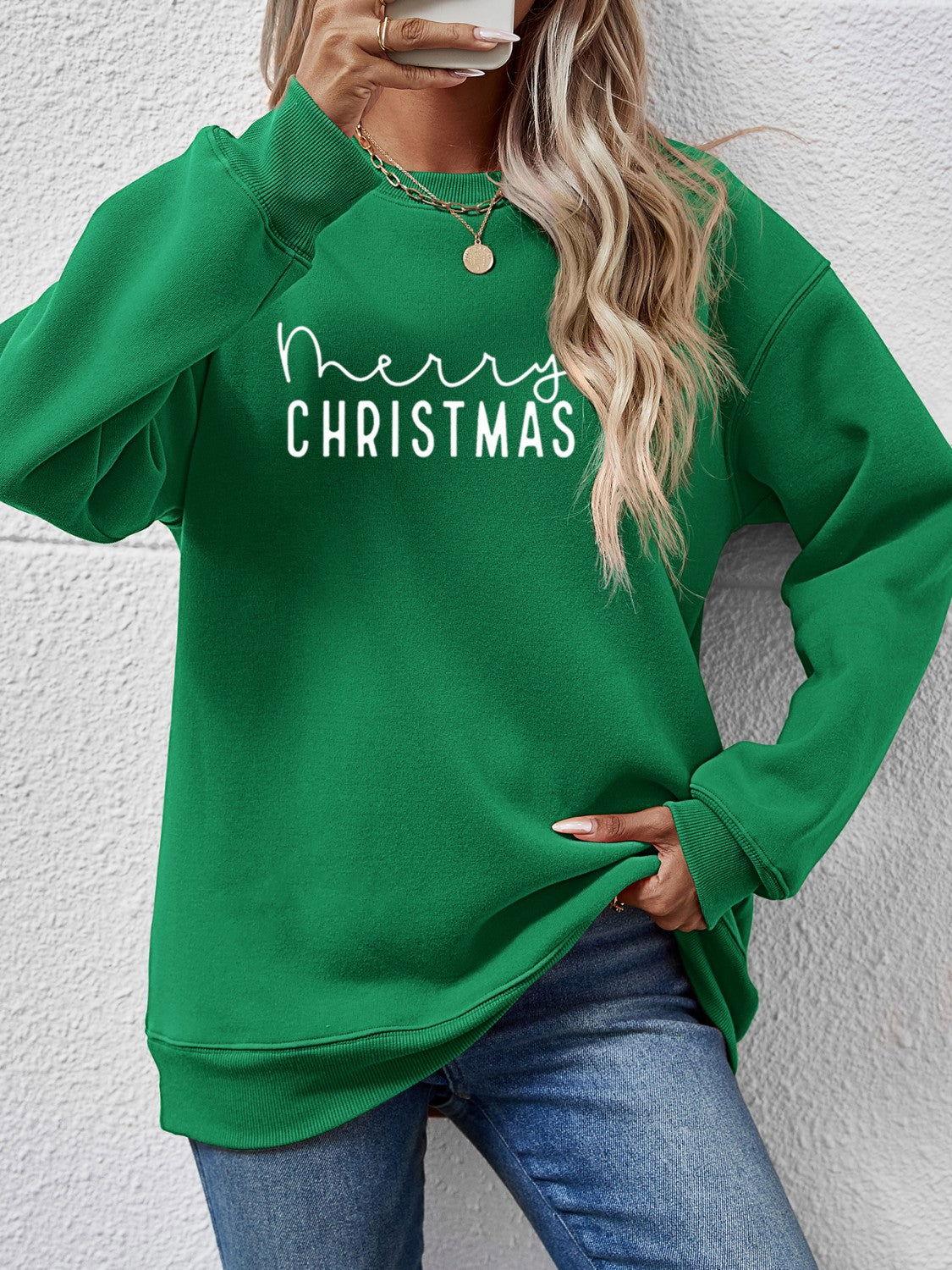 MERRY CHRISTMAS Dropped Shoulder Sweatshirt - Clothes For Her Online Store