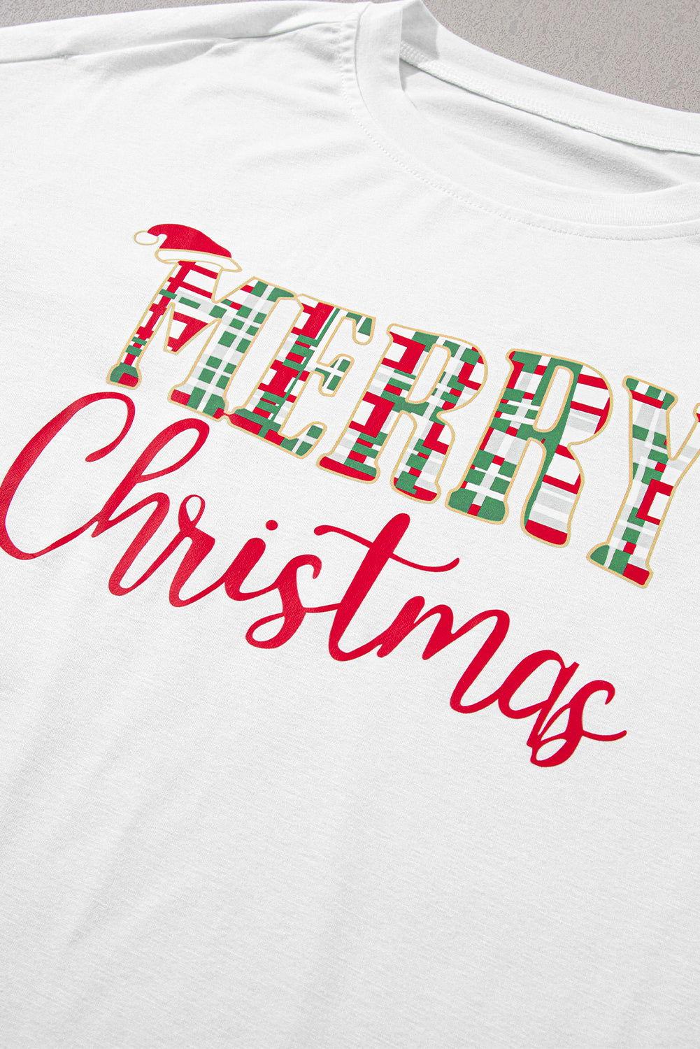 MERRY CHRISTMAS Round Neck Top and Plaid Pants Set - Clothes For Her Online Store
