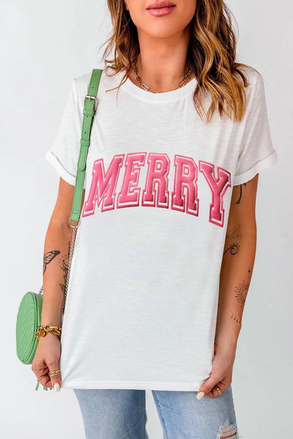 MERRY Round Neck Short Sleeve T-Shirt - Clothes For Her Online Store