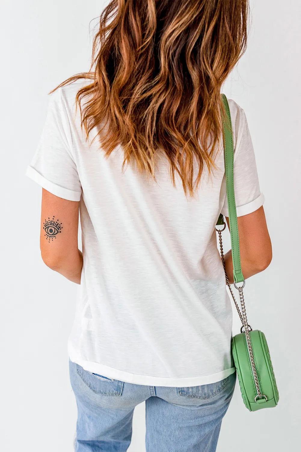 MERRY Round Neck Short Sleeve T-Shirt - Clothes For Her Online Store